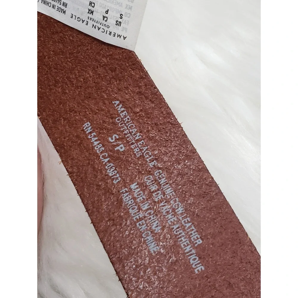 SMALL AMERICAN EAGLE Smooth Genuine Leather BROWN BELT Brass PREP MINIMALIST